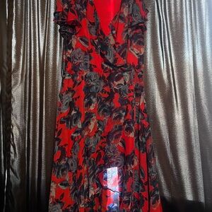 julia jordan Red and blue Floral Wrap Maxi Dress